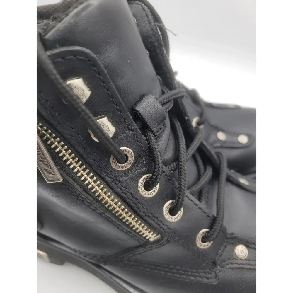Harley Davidson 81639 Black Leather Biker Boots Side Zip Mens 9.5 Womens 11